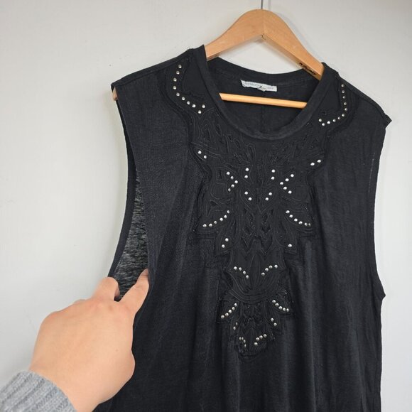 Rebecca Minkoff Black Studded Crochet Sleeveless Top Goth Punk Whimsigoth - Picture 4 of 6